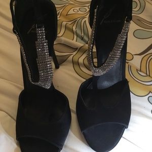 B Brian Atwood ‘Loreto’ Black satin Crystal Sandals